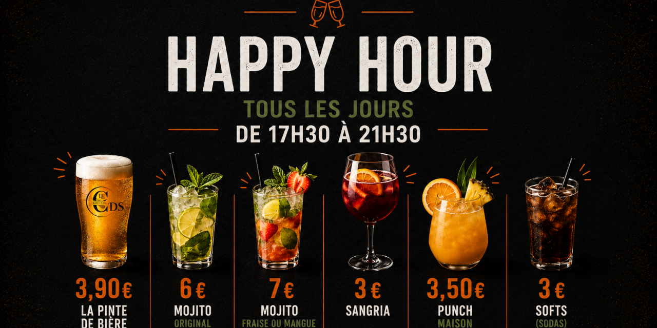 Happy Hour à Bayonne : tous les jours de 17h30 à 21h30