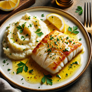 Cabillaud au beurre citronné avec purée de chou-fleur