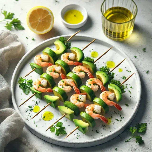Mini Brochettes Avocat et Crevettes